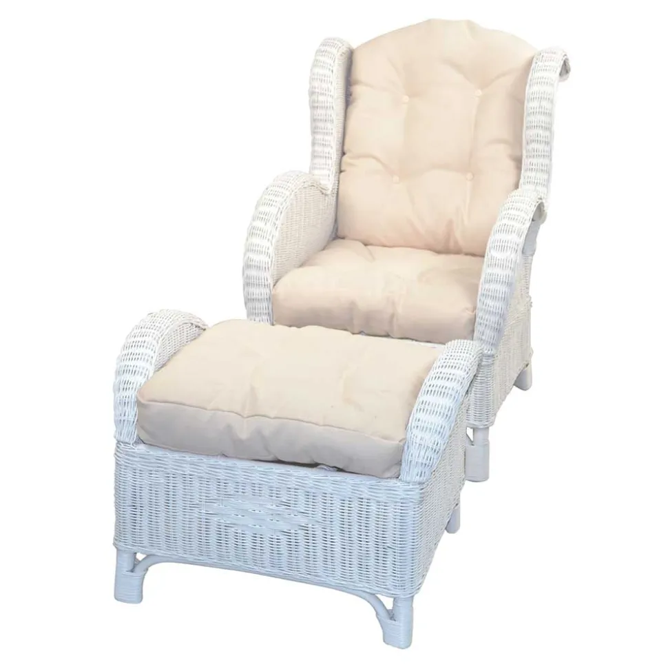 Weißer Geflechtsessel & Fußhocker - Ipolas (zweiteilig)