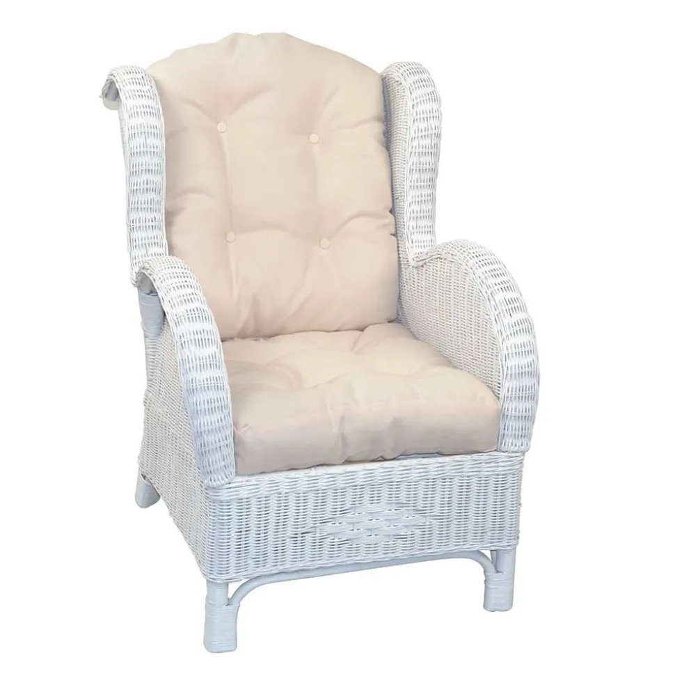 Weißer Geflechtsessel & Fußhocker - Ipolas (zweiteilig)