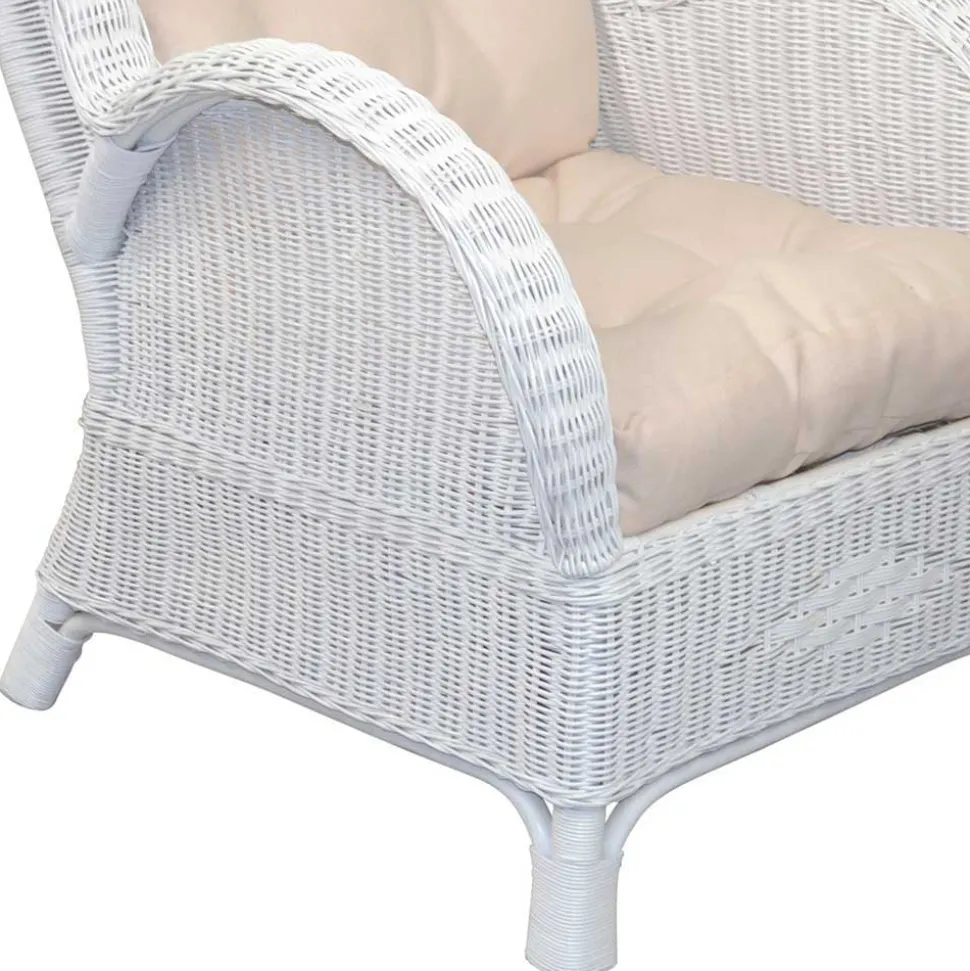 Weißer Geflechtsessel & Fußhocker - Ipolas (zweiteilig)