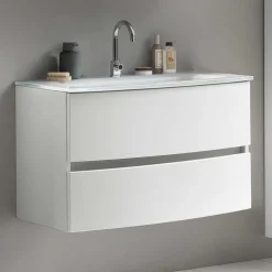 Weißer Hänge-Waschtisch mit zwei Schubladen - Mesciria