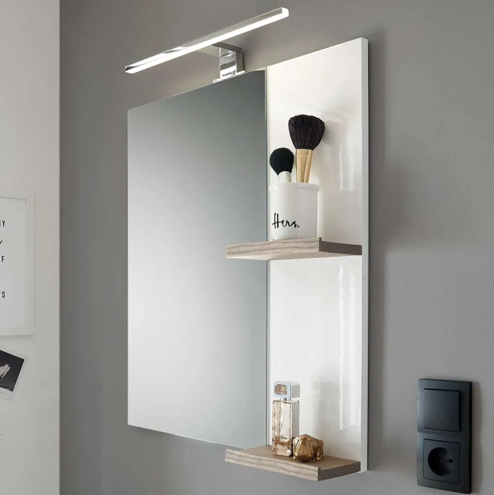 Weißer Hochglanz Badspiegel mit 2 Ablagen - Vauflos