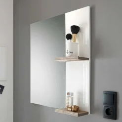 Weißer Hochglanz Badspiegel mit 2 Ablagen - Vauflos