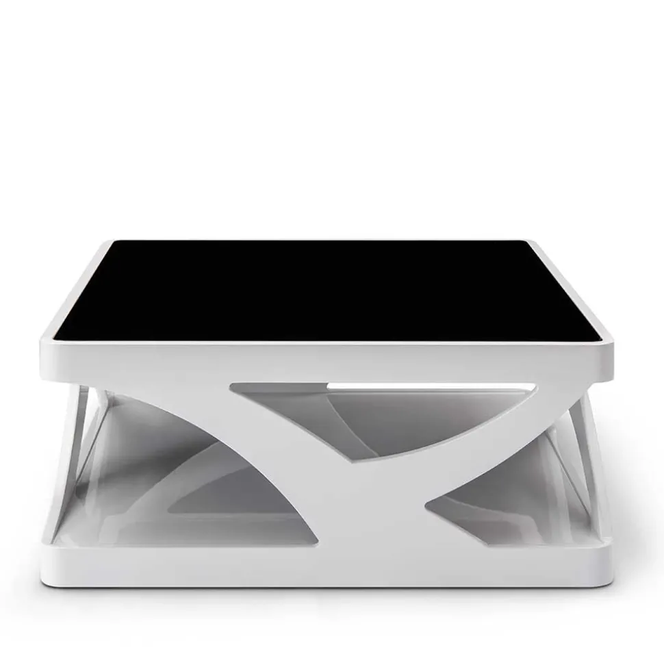 Weißer Hochglanz Couchtisch mit Schwarzglas - Yunike