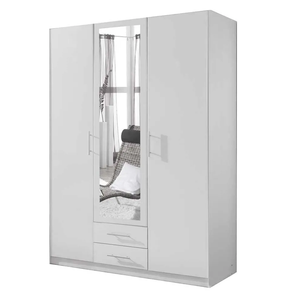 Weißer Kleiderschrank mit zwei Schubladen & drei Türen - Catrizia