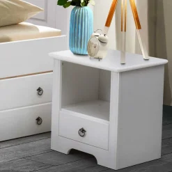 Weißer Nachttisch mit großem Fach - Velriva