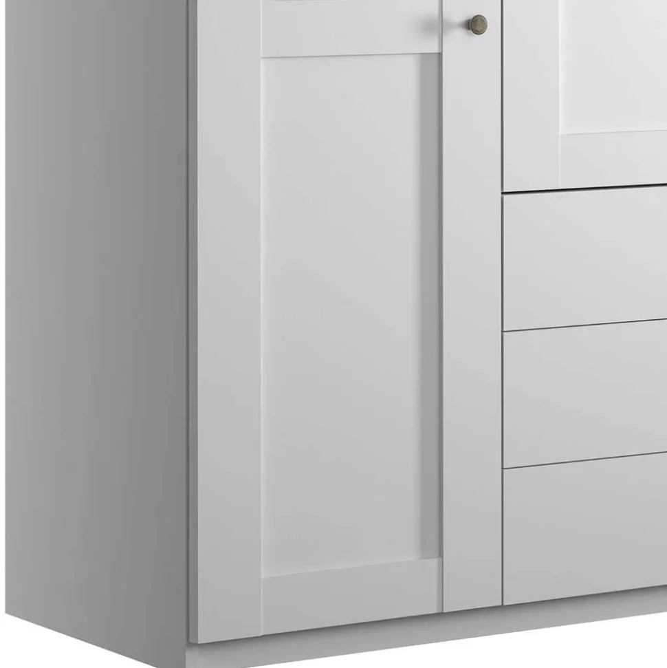 Weißer Schlafzimmerschrank 4-türig & 3 Schubladen - Flinn I