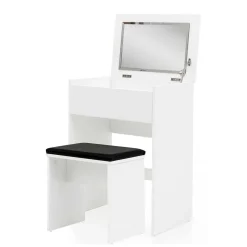 Weißer Schminktisch & Hocker - Toprino (zweiteilig)