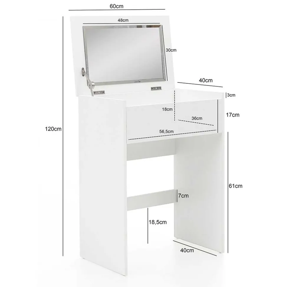 Weißer Schminktisch & Hocker - Toprino (zweiteilig)