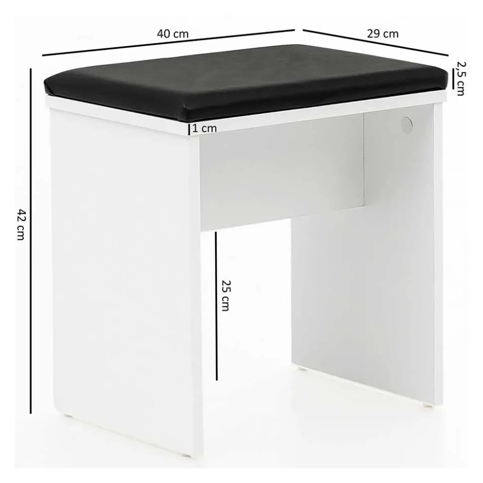 Weißer Schminktisch & Hocker - Toprino (zweiteilig)