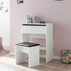 Weißer Schminktisch & Hocker - Toprino (zweiteilig)