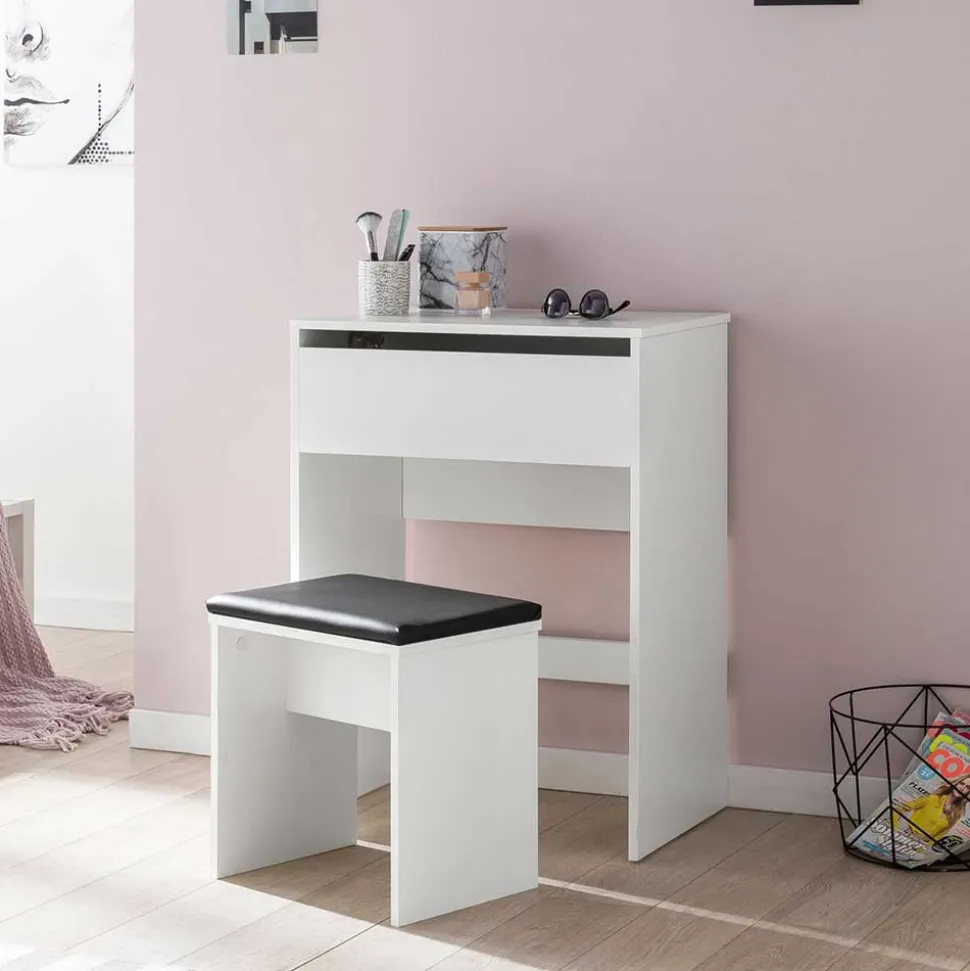 Weißer Schminktisch & Hocker - Toprino (zweiteilig)