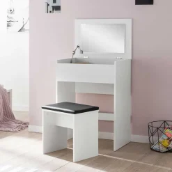 Weißer Schminktisch & Hocker - Toprino (zweiteilig)