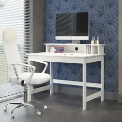 Weißer Schreibtisch mit Aufsatz & Truhe - Stanford