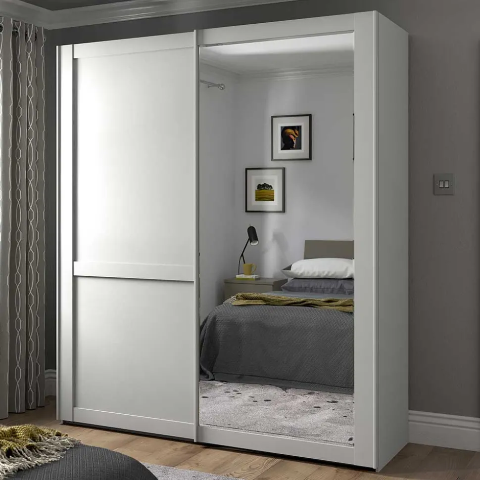 Weißer Schwebetüren-Schrank mit Spiegel - Flinn