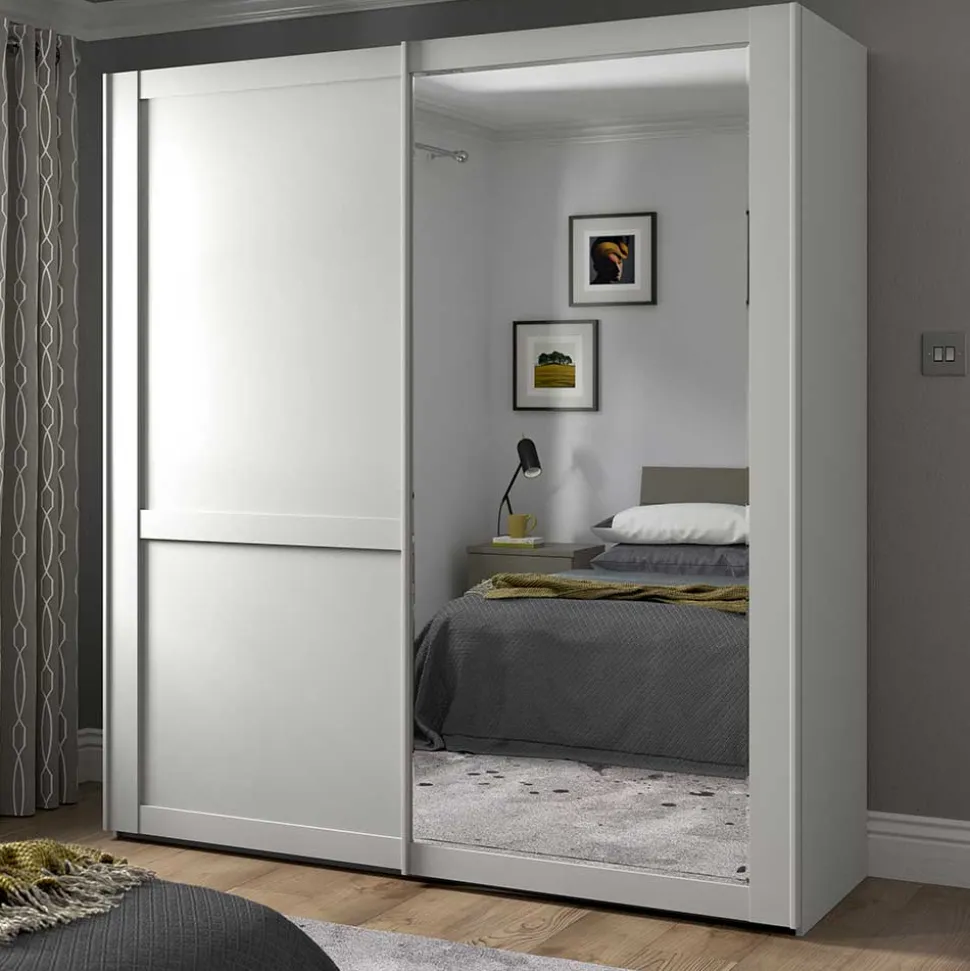 Weißer Schwebetüren-Schrank mit Spiegel - Flinn