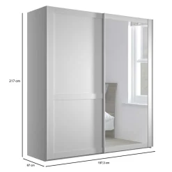 Weißer Schwebetüren-Schrank mit Spiegel - Flinn