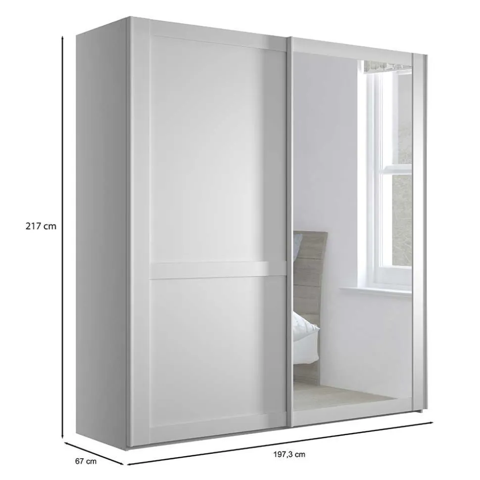 Weißer Schwebetüren-Schrank mit Spiegel - Flinn