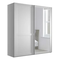Weißer Schwebetüren-Schrank mit Spiegel - Flinn