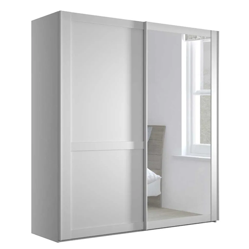 Weißer Schwebetüren-Schrank mit Spiegel - Flinn