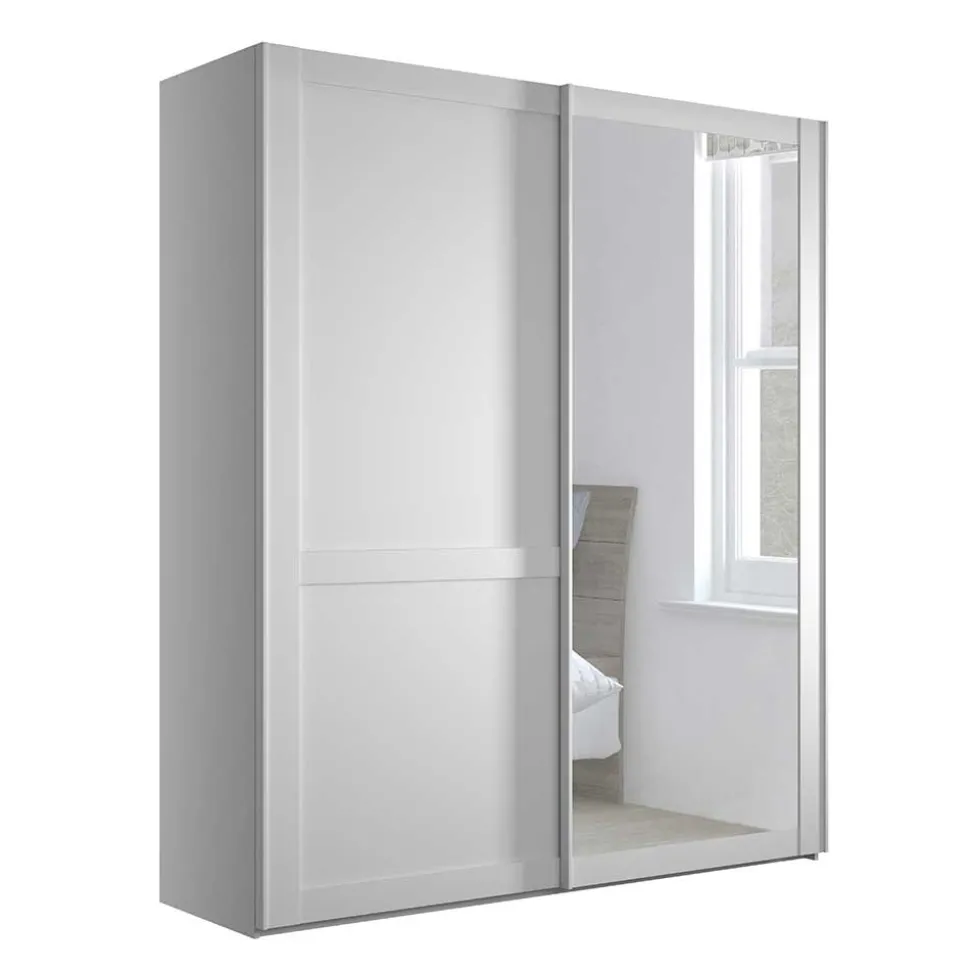 Weißer Schwebetüren-Schrank mit Spiegel - Flinn