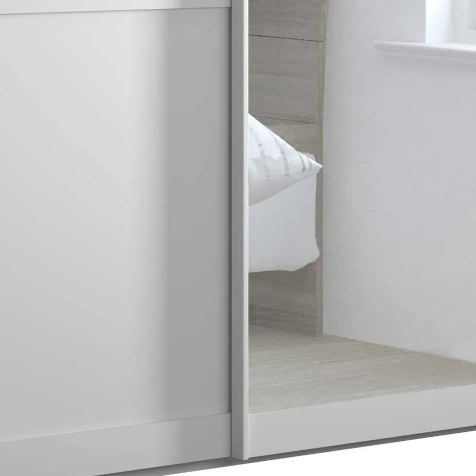 Weißer Schwebetüren-Schrank mit Spiegel - Flinn