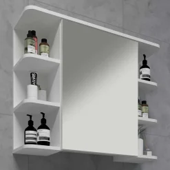 Weißer Spiegelschrank mit seitlichen Regalen - Huanga