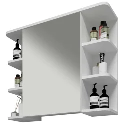 Weißer Spiegelschrank mit seitlichen Regalen - Huanga