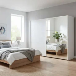 Weißer 2-türiger Kleiderschrank mit Schiebetüren - Abelina