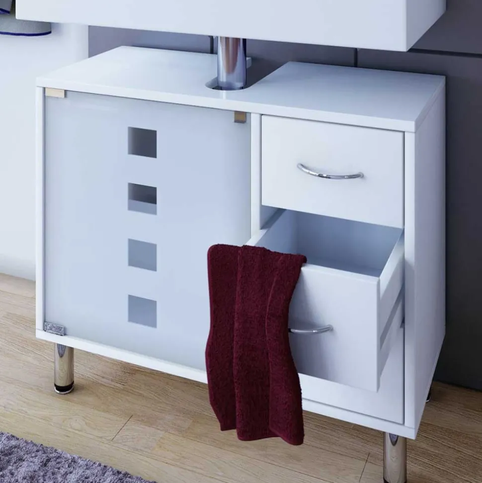 Weißer Unterbeckenschrank mit Milchglas-Tür - Eiken