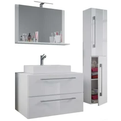 Weißer Waschplatz & Hochschrank - Ipsum (dreiteilig)