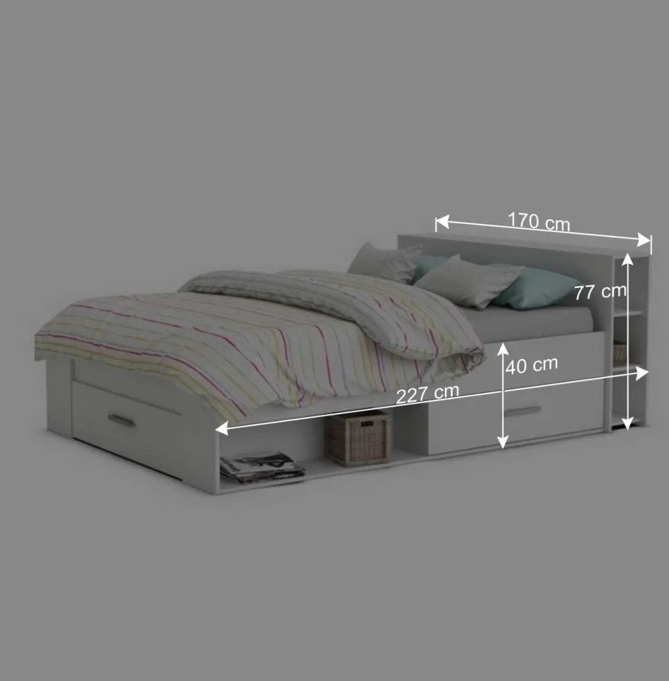 Weißes Bett 160x200 cm mit Stauraum - Monja