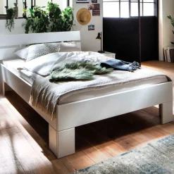 Weißes Bettgestell aus Fichte Massivholz - Snoudy