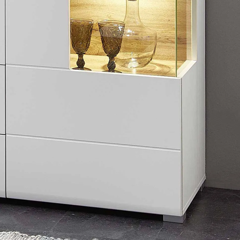 Weißes Design-Sideboard mit Glas & LED - Lisepio