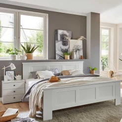 Weißes Doppelbett im Landhaus Look - Flinn