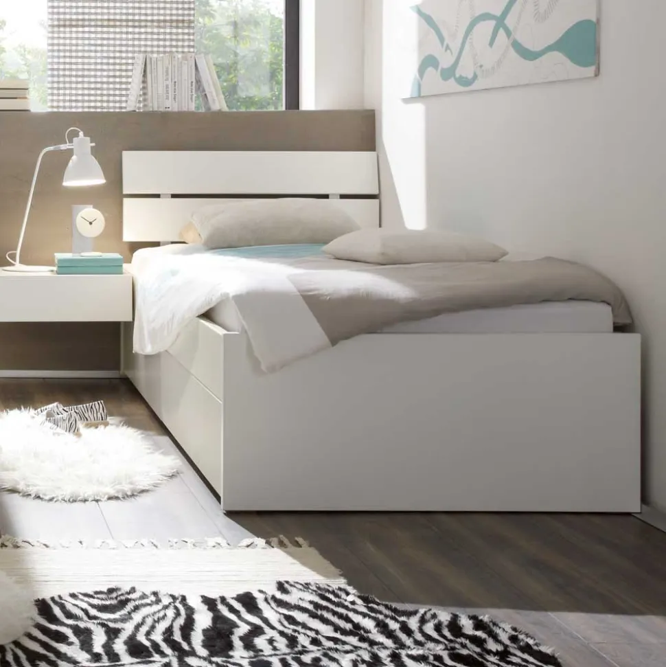 Weißes Einzelbett Haniata aus MDF