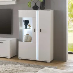 Weißes Highboard mit Glaseinsatz und LED Beleuchtung - Tirol