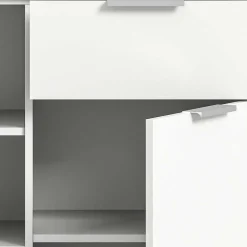 Weißes Highboard mit zwei Türen und Schublade - Intiatos