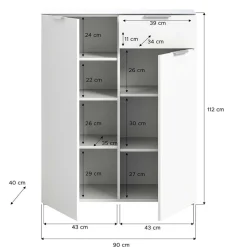 Weißes Highboard mit zwei Türen und Schublade - Intiatos