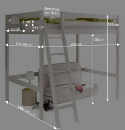 Weißes Hochbett in 90x200 oder 140x200 - Kerfa