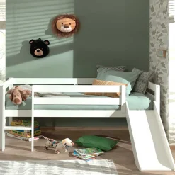 Weißes Hochbett mit Rutsche - nur 83 cm hoch - Kendalas