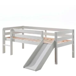 Weißes Hochbett mit Rutsche - nur 83 cm hoch - Kendalas