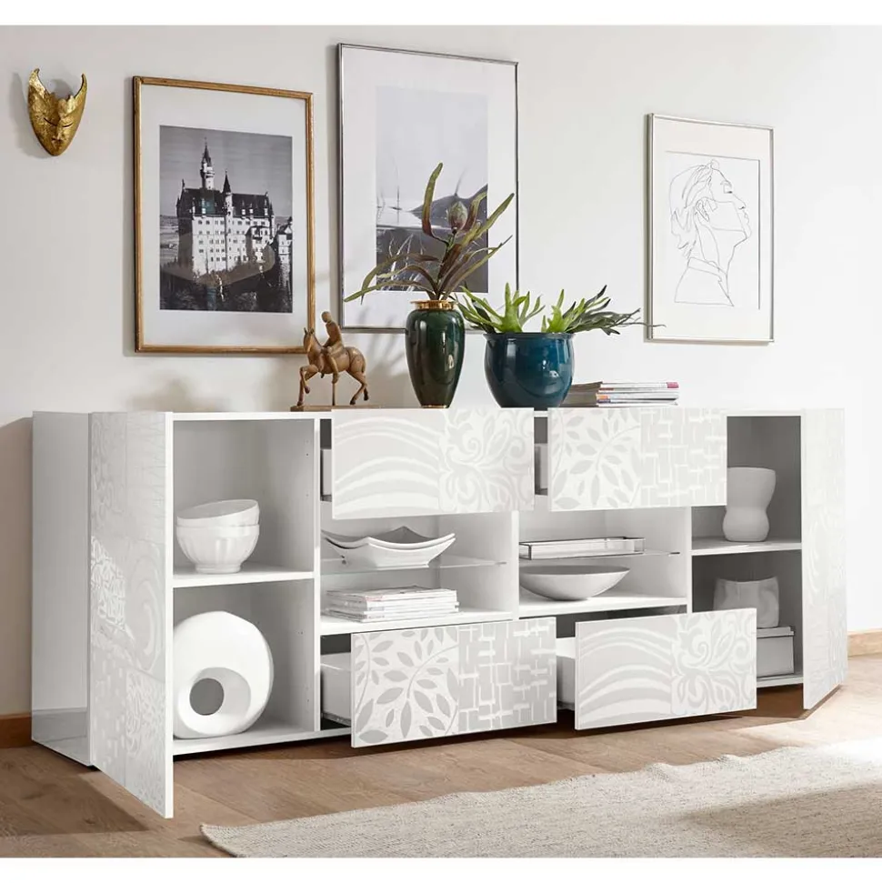 Weißes Hochglanz Sideboard 241 cm breit - Vascaub
