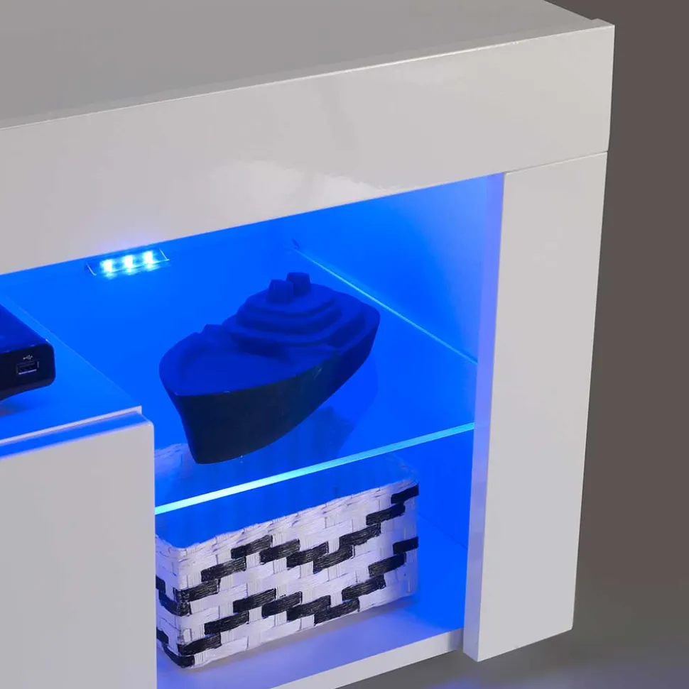 Weißes Hochglanz TV Board beleuchtet - Cessma