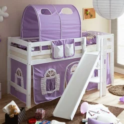 Weißes Holz-Hochbett für Kinder mit Rutsche - Nicrobar