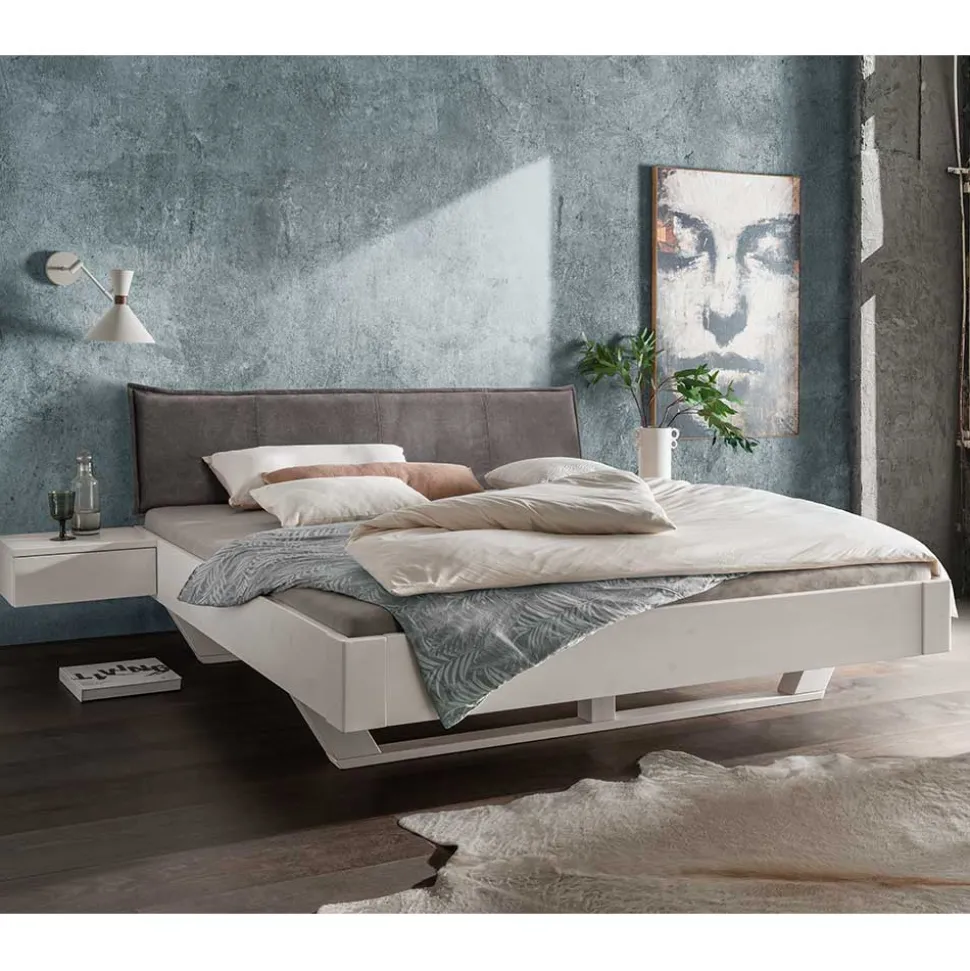 Weißes Kiefernholz-Bett mit Holzkufen - Ondeon