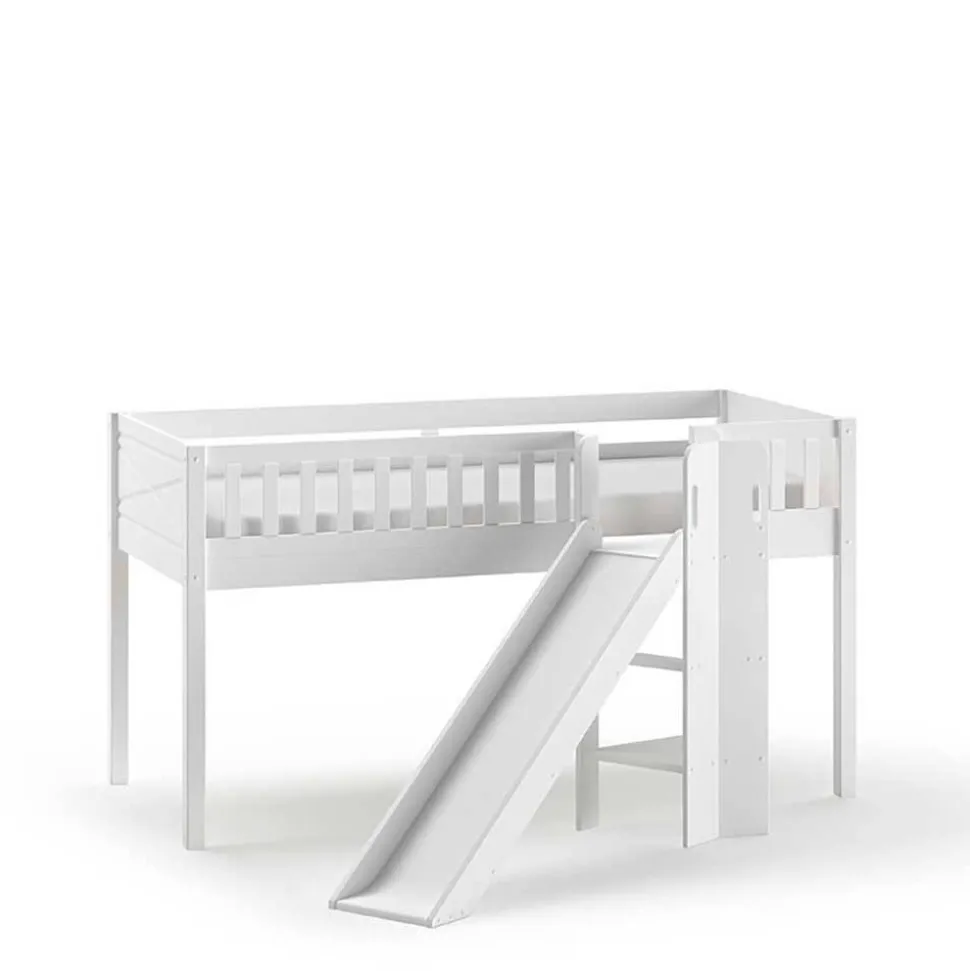Weißes Kinder-Hochbett mit schräger Rutsche - Ranuves