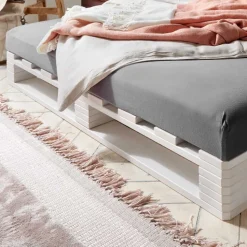 Weißes Palettenbett aus Kiefer Massivholz - Idena