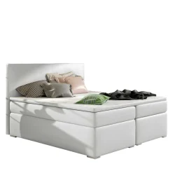Weißes Polsterbett mit Kunstlederbezug - Settas
