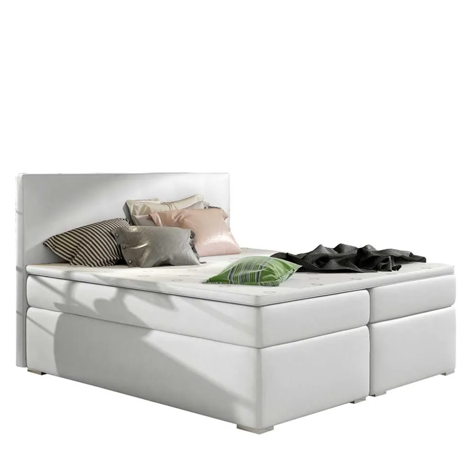 Weißes Polsterbett mit Kunstlederbezug - Settas