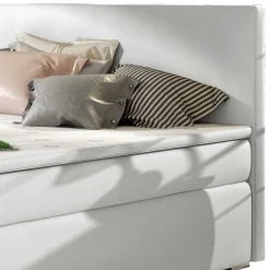 Weißes Polsterbett mit Kunstlederbezug - Settas